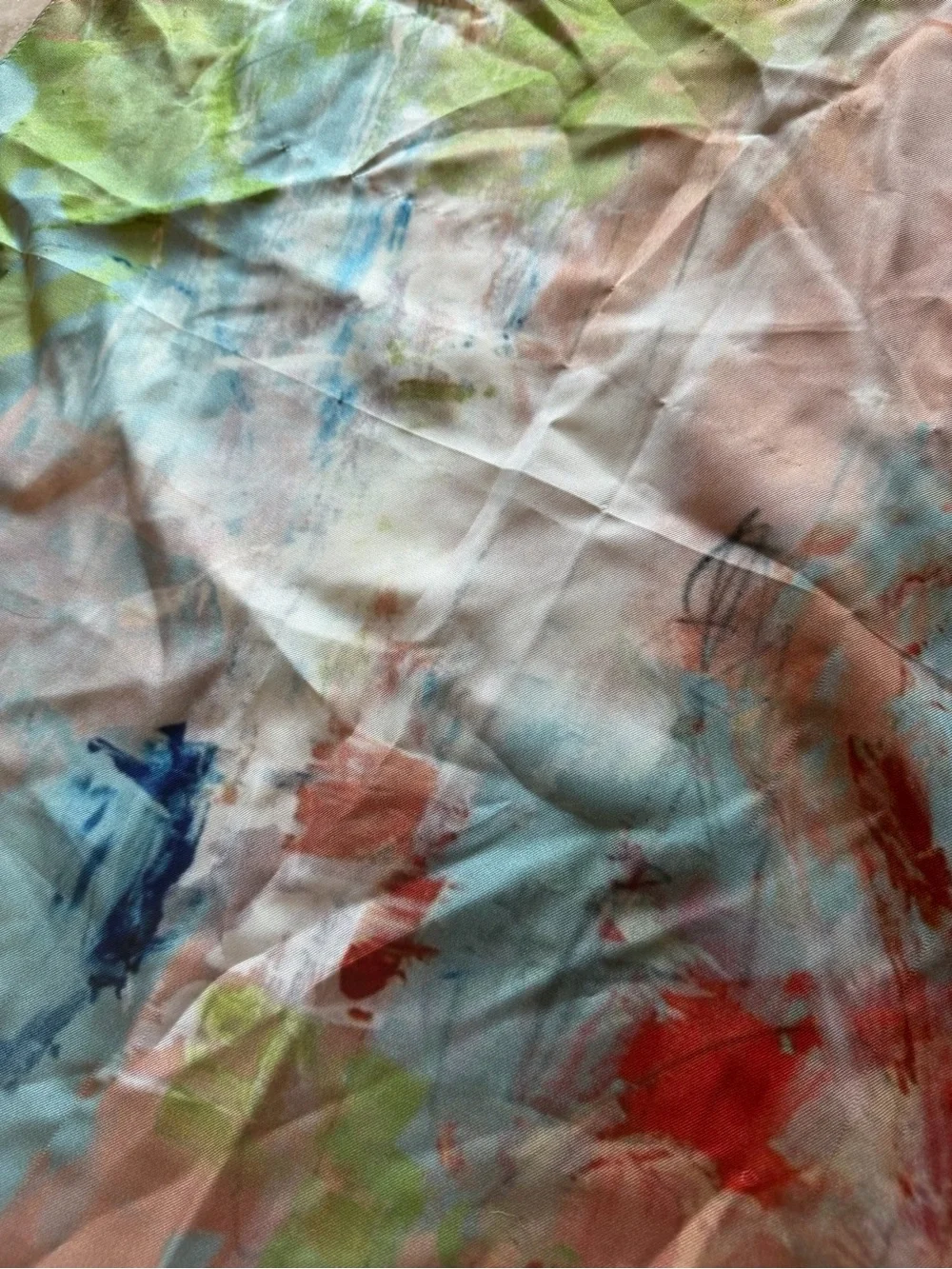 Abstract Multicolor Silk Scarf - Red, Blue & Green Washes